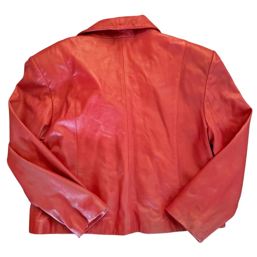 VTG Konig Furs Y2K Red Leather Blazer Biker Moto Jacket Button Up Women's XL EUC